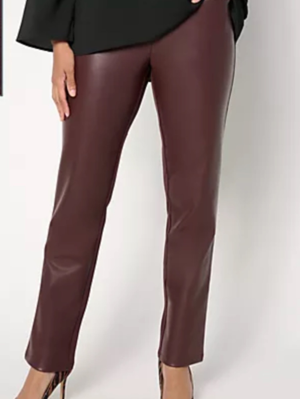 Belle by Kim Gravel Brown Faux Leather Pull On Pants Size 8 Straight Leg